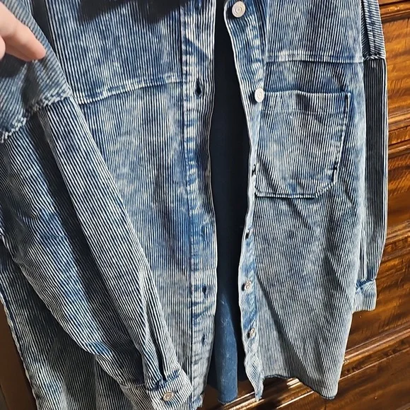 ZENANA Nwots womens Sz Medium Teal Blue Mineral Washed Corduroy Shacket!! - Picture 3 of 8